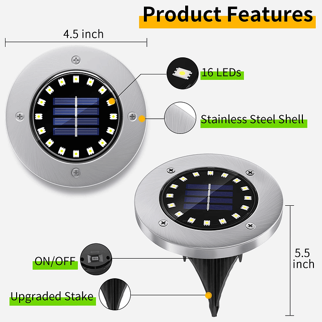 Luces solares para exteriores con 16 LED, luces solares bril