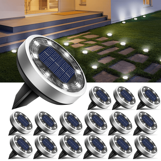 Paquete de 16 luces solares de suelo para exteriores, 8 luce