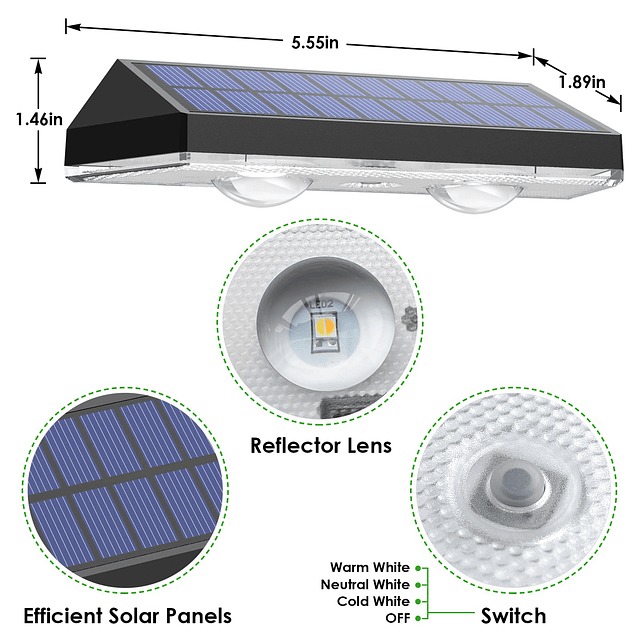 Luces solares para cercas al aire libre 2700/4000/6000K 3 mo