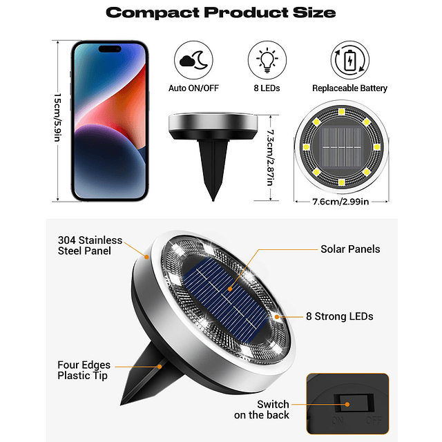 Paquete de 16 luces solares de suelo para exteriores, 8 luce