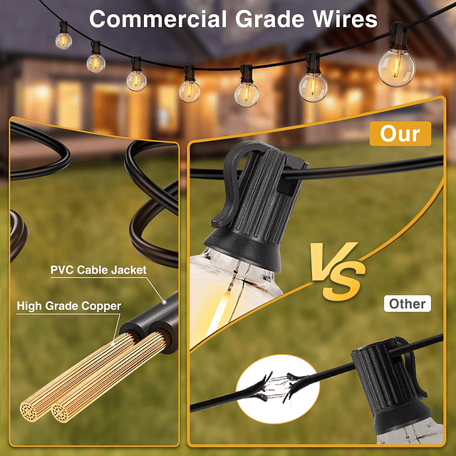 Cadena de luces solares para exteriores, 35 pies, G40, luces