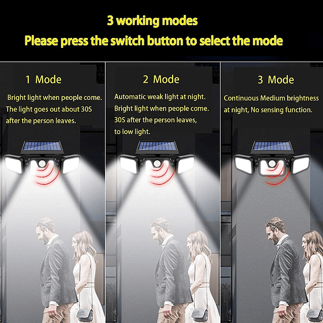Luces solares para exteriores 3000 lm, sensor de movimiento