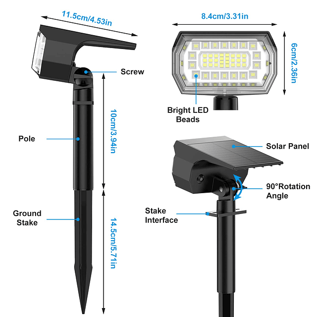 Focos solares para exteriores, 57 LED/paquete de 10 luces so