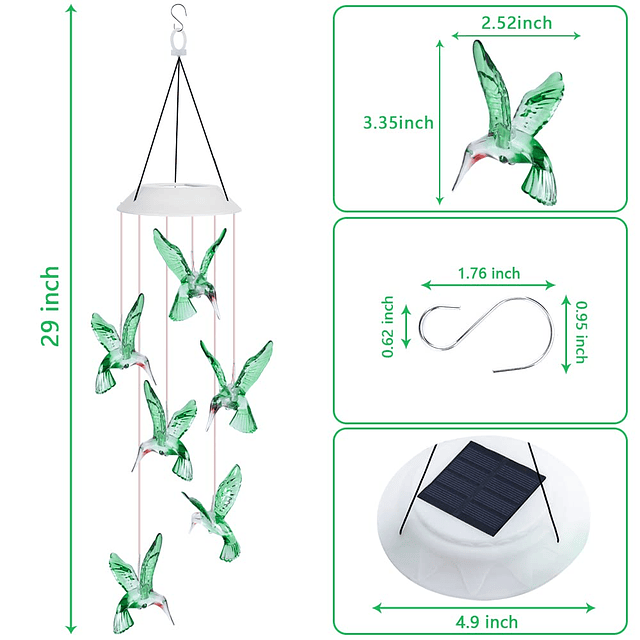 Carillones de viento solares de colibrí que cambian de color