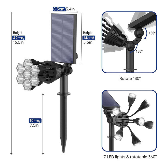 Luces solares para exteriores, impermeables, focos solares c