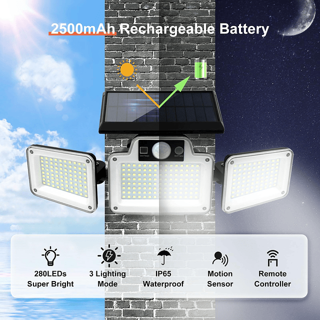 Luces solares para exteriores con sensor de movimiento 280 L