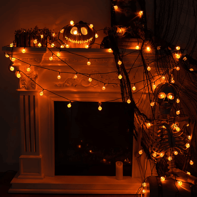 Luces solares de Halloween de color naranja, 72 pies, 100 lu