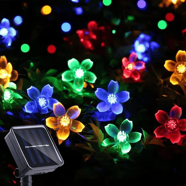 Guirnalda de luces solares con forma de flores, impermeables