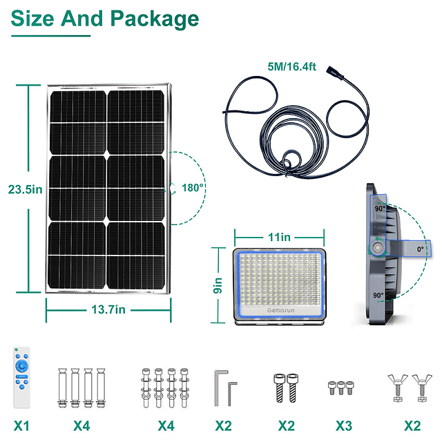 Paquete de 2 focos solares LED de 300 W con control remoto d