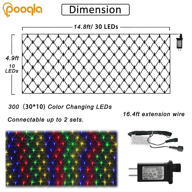 Luces de Red 300LED Navidad Luz de Malla para Exteriores 14.