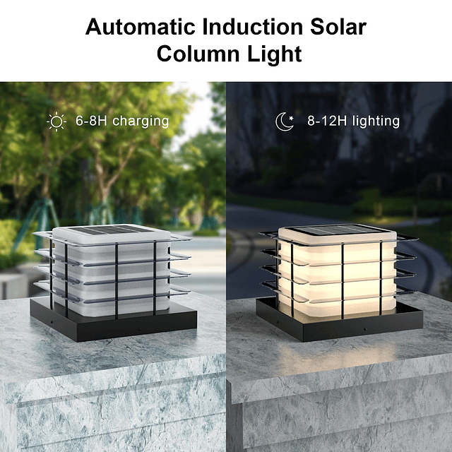 Luces de pilar solares para exteriores, lámpara de pilar mod