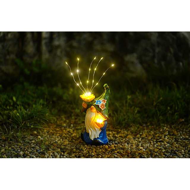 Gnomos decoración de jardín con luces solares de fuegos arti