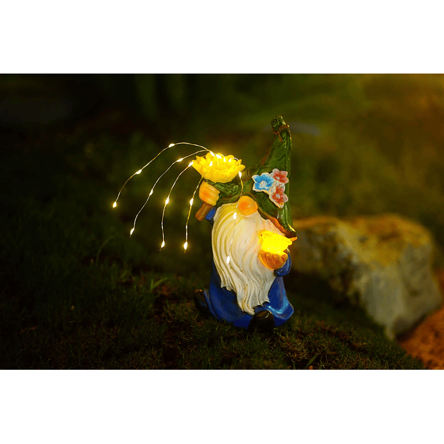 Gnomos decoración de jardín con luces solares de fuegos arti