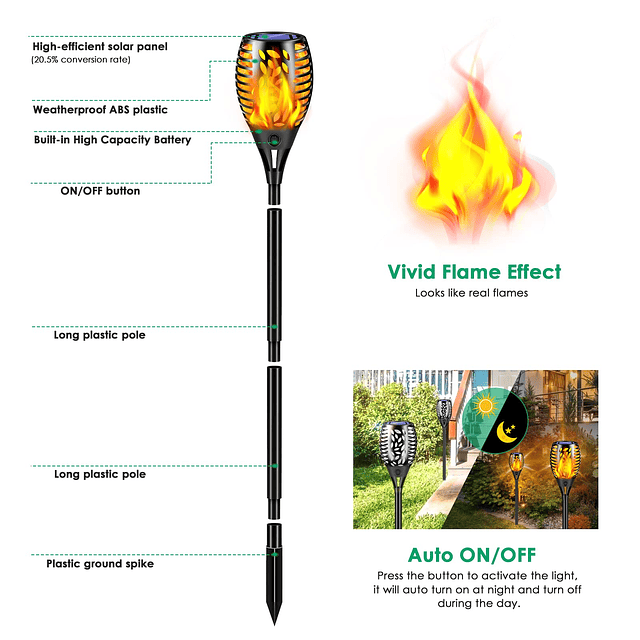 Paquete de 8 luces solares para exteriores, llamas parpadean