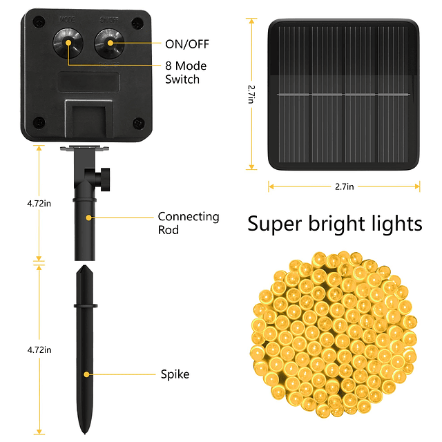 Guirnaldas de luces solares para exteriores 39 pies 100 luce