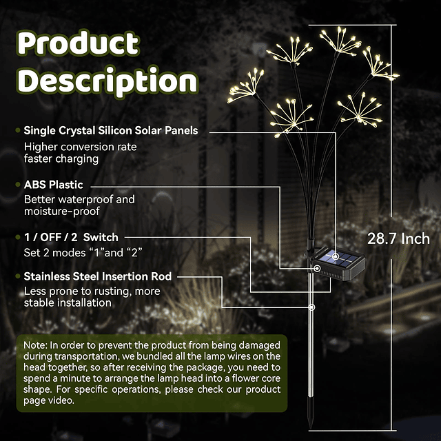 Luces solares de jardín, paquete de 2 luces de fuegos artifi