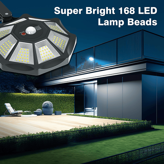 Luces solares para exteriores, impermeables, 168 LED, 6500 K