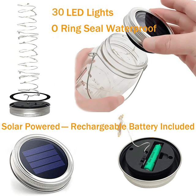 Mason Jar Luces solaresPaquete de 8 30 LED Luces de tarro de