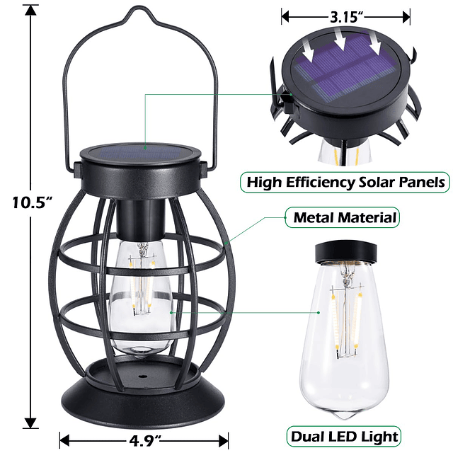 Linterna solar para colgar al aire libre, luces solares de m