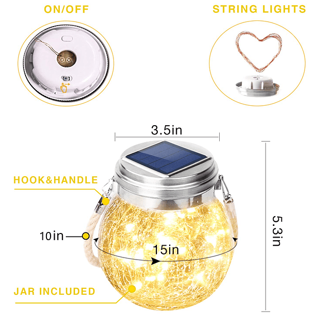 Linterna solar, paquete de 2 linternas para exteriores con 3