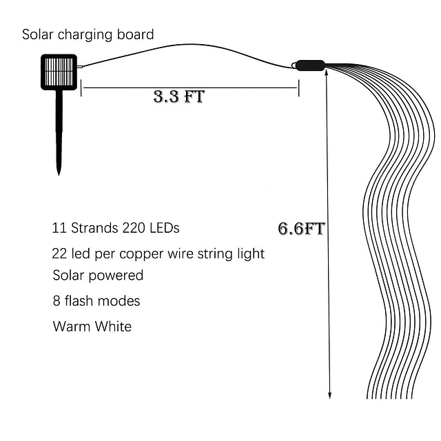 220 luces LED solares de luciérnaga, 8 modos intermitentes,