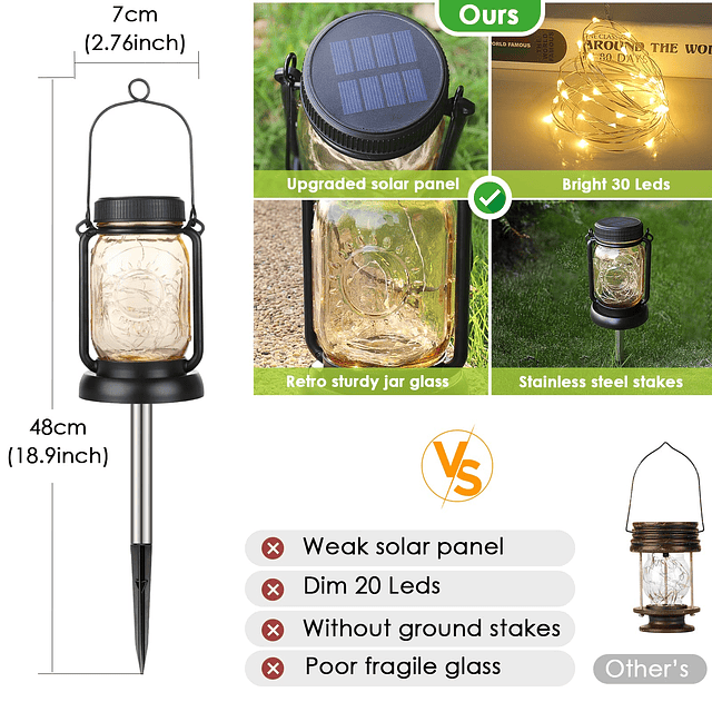 Paquete de 4 farolillos solares colgantes con estacas para e