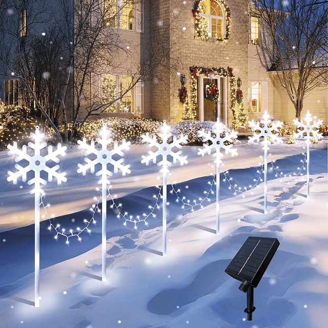 Paquete de 6 luces solares de copo de nieve para caminos, gr