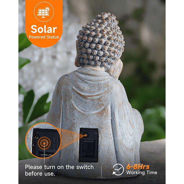 Estatua de Buda solar al aire libre con luz de flor de loto