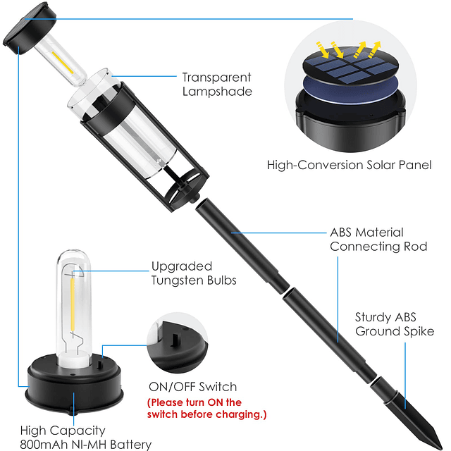 Luces solares para caminos, paquete de 6 IP65, impermeables,