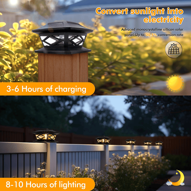 Luces solares para postes al aire libre, 2 modos, luces LED