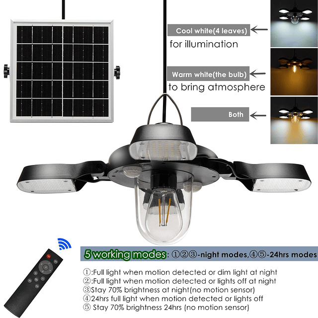 Luz solar para cobertizo, diurna o nocturna, 192 LED, luz so