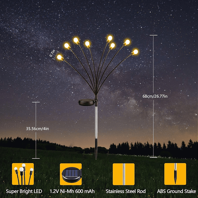 Paquete de 6 luces solares de jardín, 48 luces LED de luciér