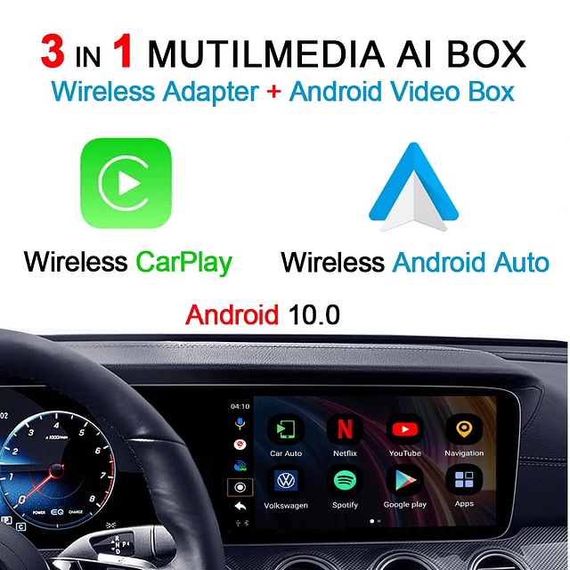 Adaptador inalámbrico CarPlay con Netflix, 4+64G CarPlay Box