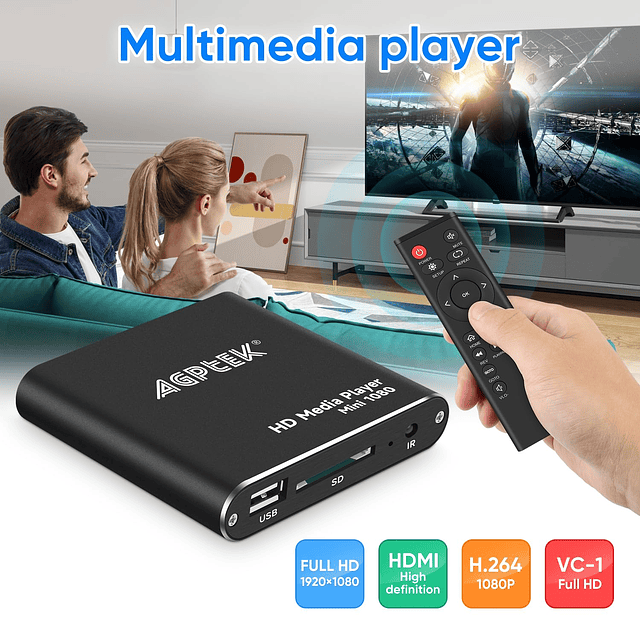 Reproductor multimedia HDMI con un adaptador de corriente má