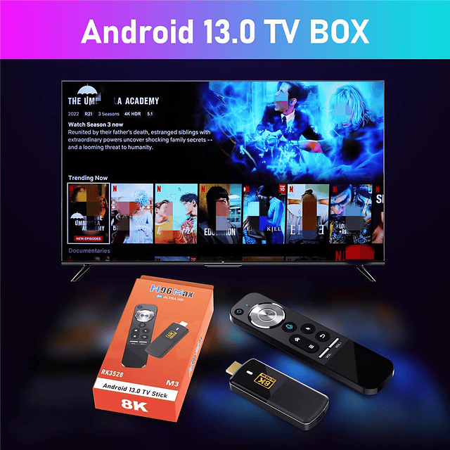 H96 MAX M3 Android 13.0 Etiqueta de TV DDR4 2GB RAM 16GB ROM