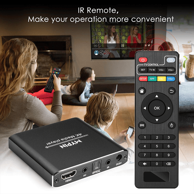 Reproductor multimedia 4K con control remoto, reproductor MP