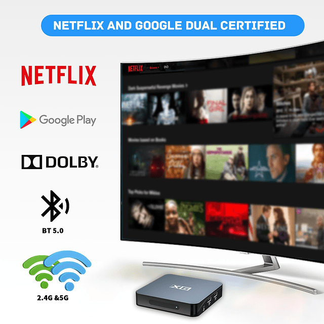 Android 11.0 TV Box, X6 Smart TV Streaming Box para Netflix