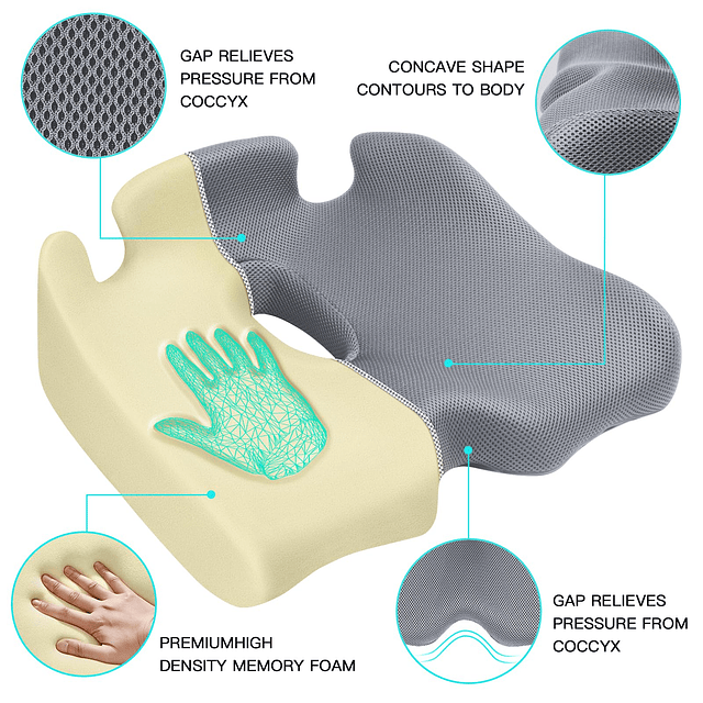 X Cojín de asiento grande con memoria para silla de oficina,