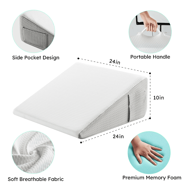 Almohada de cuña para dormir, almohada de cuña de cama de 10