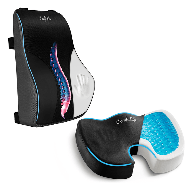 Almohada lumbar + cojín de gel mejorado para asiento – Cojín