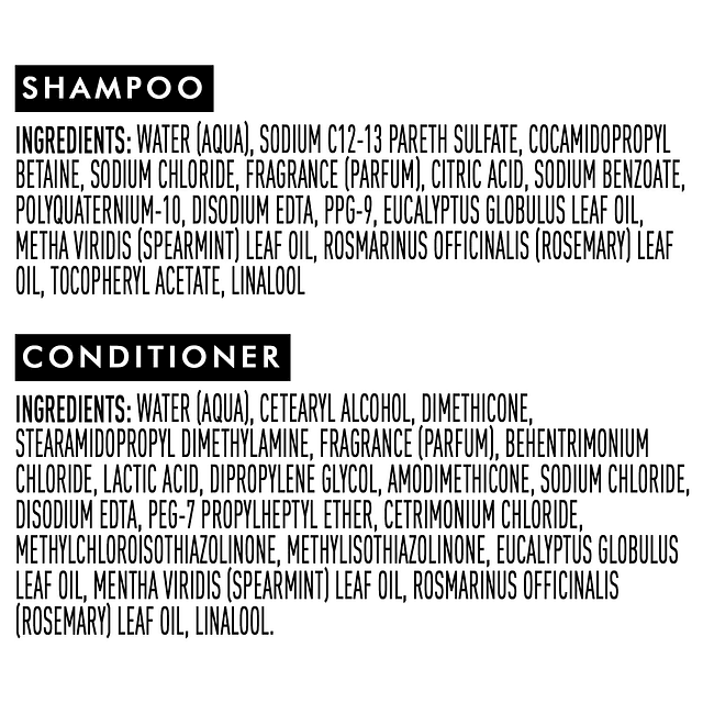 Shampoo y acondicionador suave, romero y menta, fórmula vigo