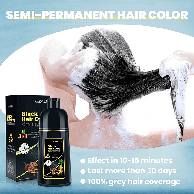 Tinte para el cabello negro Shampoo 3 en 1 para cabello gris