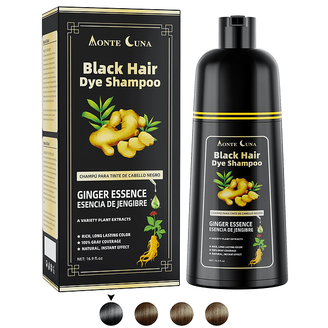 Shampoo de tinte para cabello negro 3 en 1, Shampoo para teñ