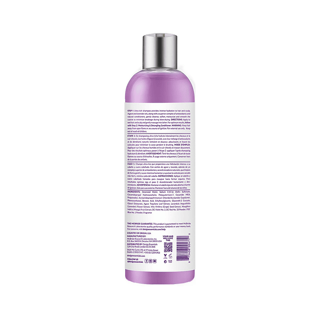 Baño hidratante para el cabello de agave y lavanda, Shampoo