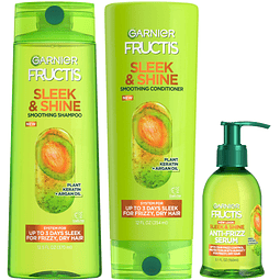 Fructis Sleek & Shine Shampoo, acondicionador + suero antien