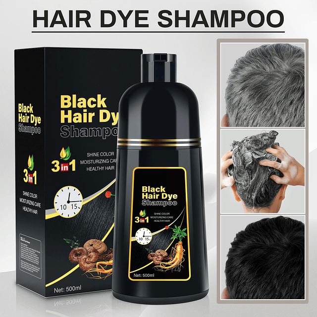 Shampoo para tinte de cabello negro 3 en 1 Champu Para Canas