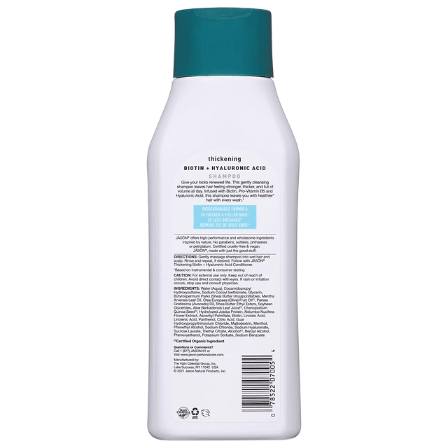 Shampoo restaurador de biotina Jason, 16 oz. (El embalaje pu