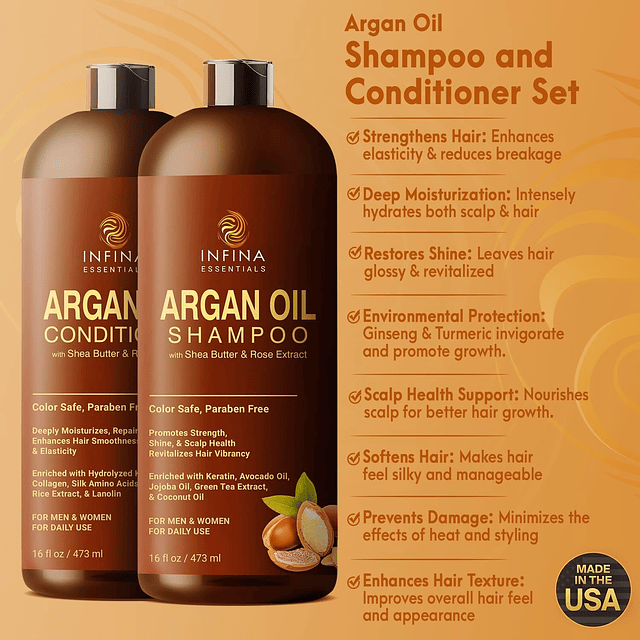 Juego de Shampoo y acondicionador de aceite de argán para ho