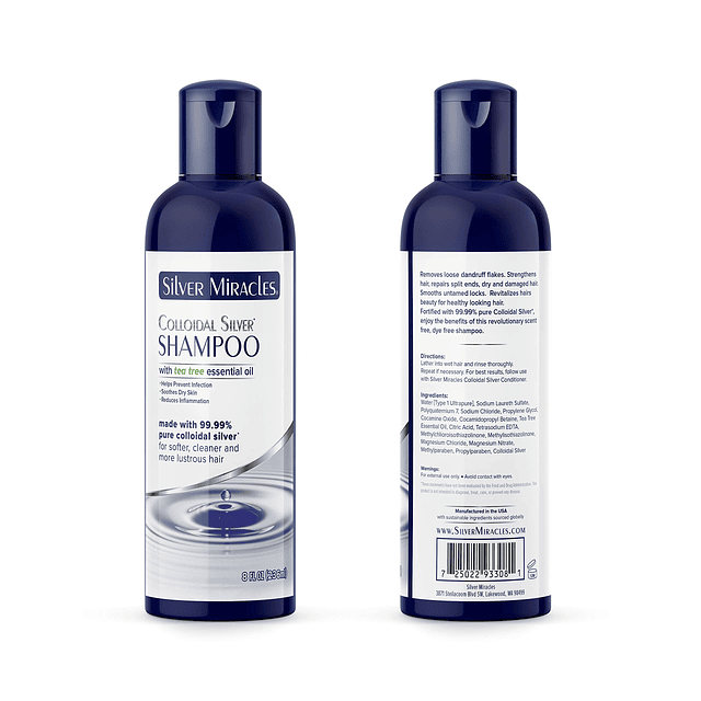 Shampoo de plata coloidal con aceites esenciales de árbol de