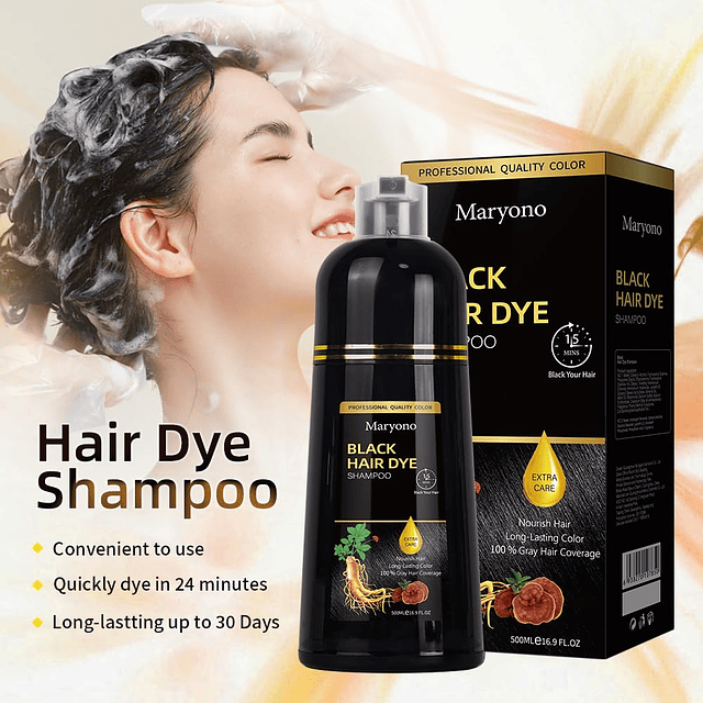 Black Instant Hair Dye Shampoo 3 en 1 Para Canas Mujer - 500